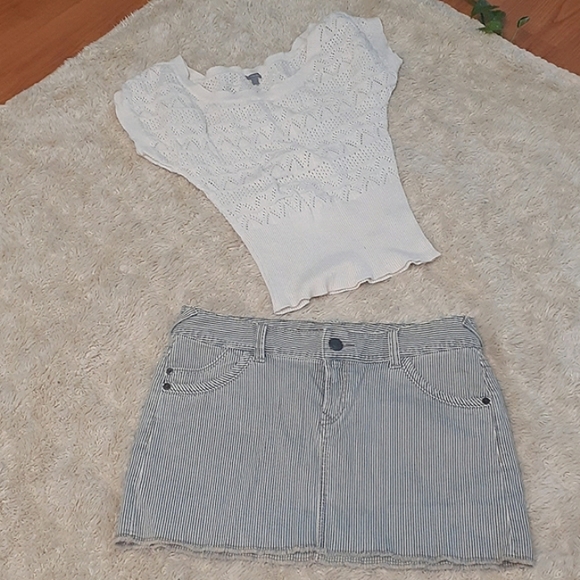 Express Nautical Fisherman Preppy Striped Jean Skirt - Picture 2 of 4